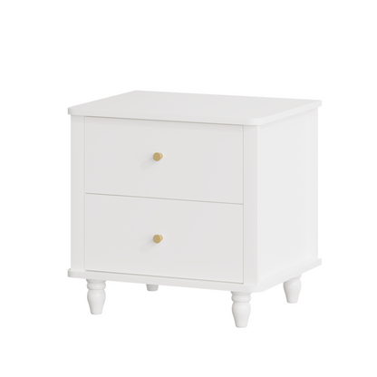 Modern 2-Drawer Nightstand, MDF Wooden Bedside Table with Round Knobs, Small Bedside Cabinet End Table for Bedroom, Living Room, Kids Room, White