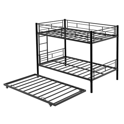 Heavy-duty Sturdy Metal Twin over Twin Bunk Bed with Noise Reduction, Safety Guardrail, No Box Spring Needed, Black