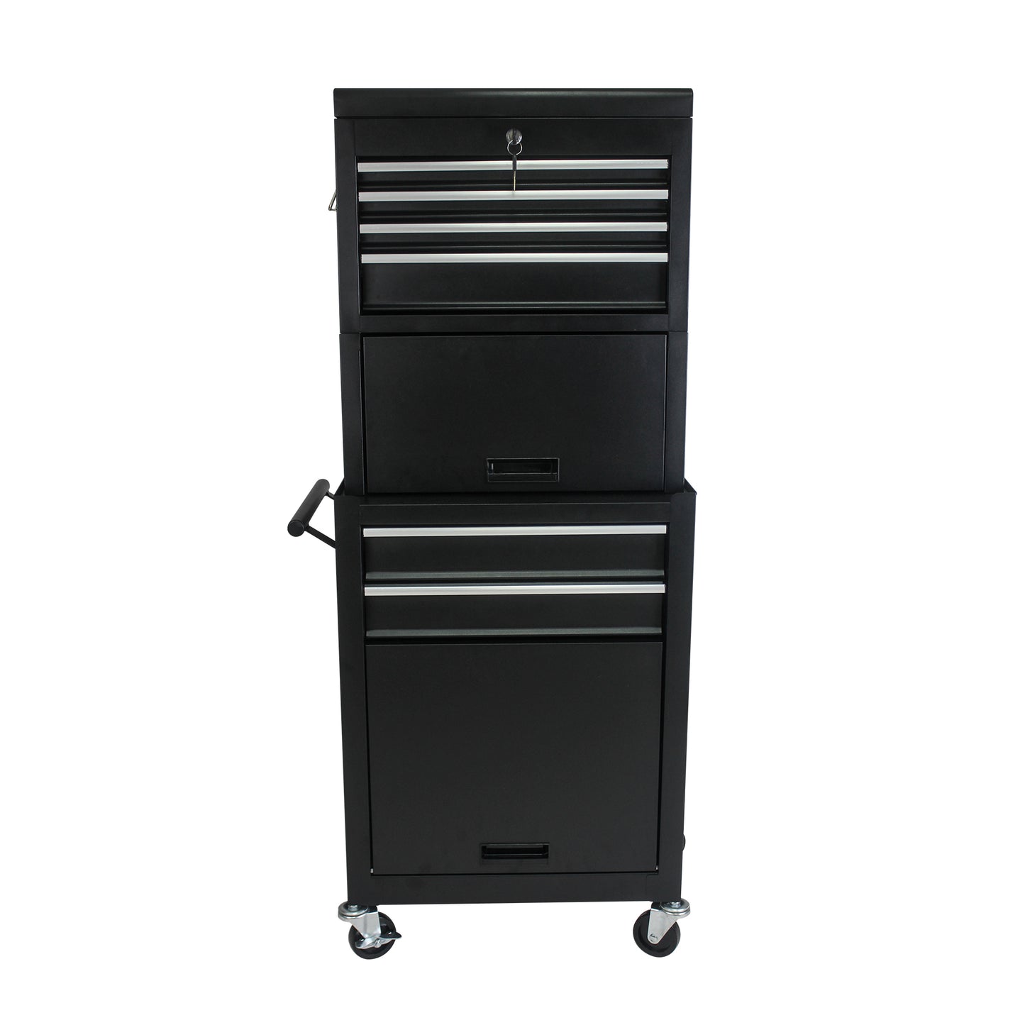 6-Drawer Lockable Tool Cabinet on Wheels – Black Steel Rolling Tool Chest with Detachable Toolbox – 2-in-1 Garage Workshop Storage Organizer with 4 Universal Casters