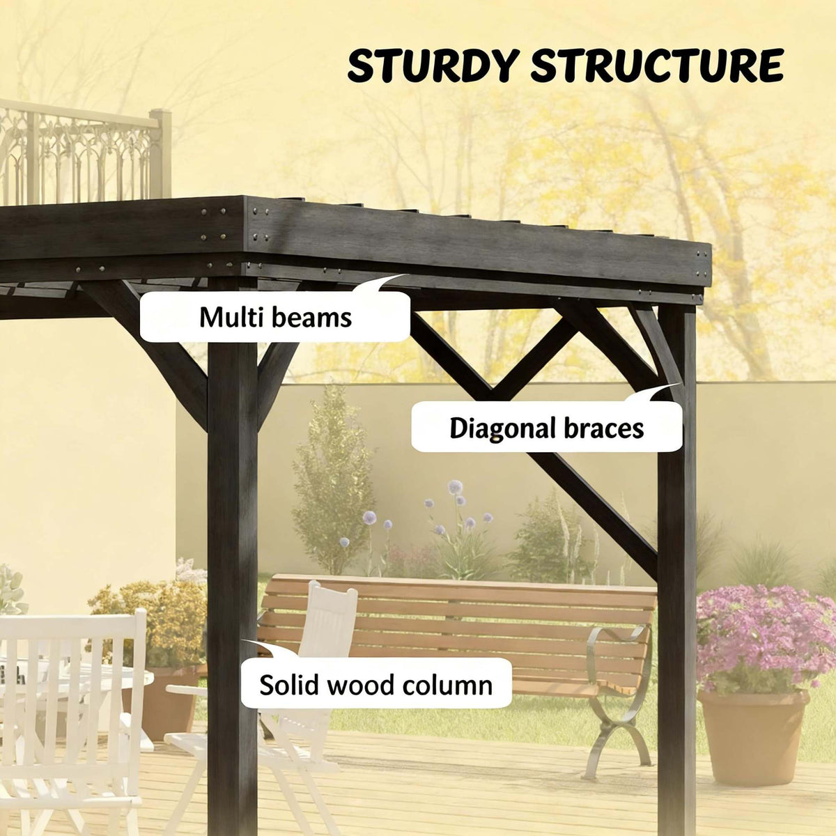 Patio Grape Vine Gazebo, Outdoor Wooden Pergola
