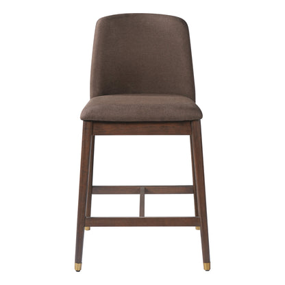 Clara Indoor Wooden Upholstered Counter stool, Walnut Finish with Taupe Cushion, Set of 2