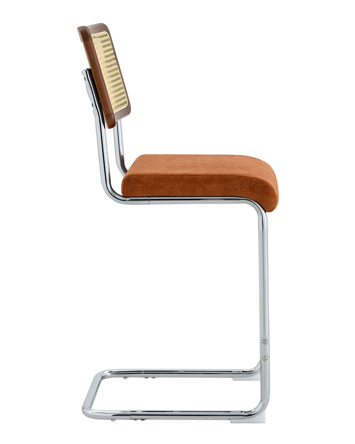 Natural Woven Bar Stool 2-Piece Set with Solid Wood Backrest 25 Inches Medieval Modern Style Counter Stool Coffee Color Velvet Kitchen Stool Chrome Metal Legs.