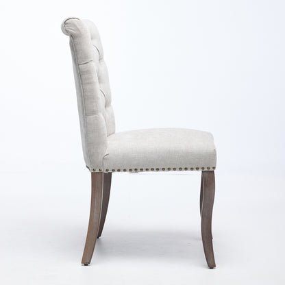 Upholstered Chenille Fabric Accent Dining Chair, Curved Solid Wood Legs, Elegant Tufted Club Dining Room Kitchen Room Dining Chair – Beige