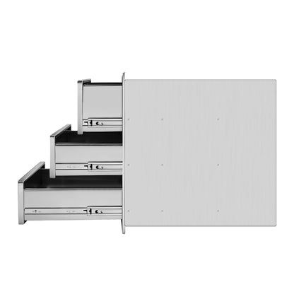 Outdoor Kitchen Drawers Stainless Steel, Flush Mount Triple Drawer,  18Wx23Hx23D with Stainless Steel Handle, BBQ Drawers for Outdoor Kitchens or BBQ Island