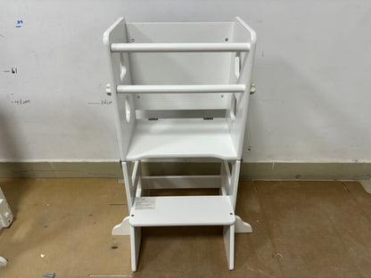 4-in-1 Toddler Kitchen Step Stool,Foldable Learning Standing Tower with Blackboard, Wooden Kitchen Stool Helper for Kids, 1-3 Year Old Boy Girl Gifts(White)