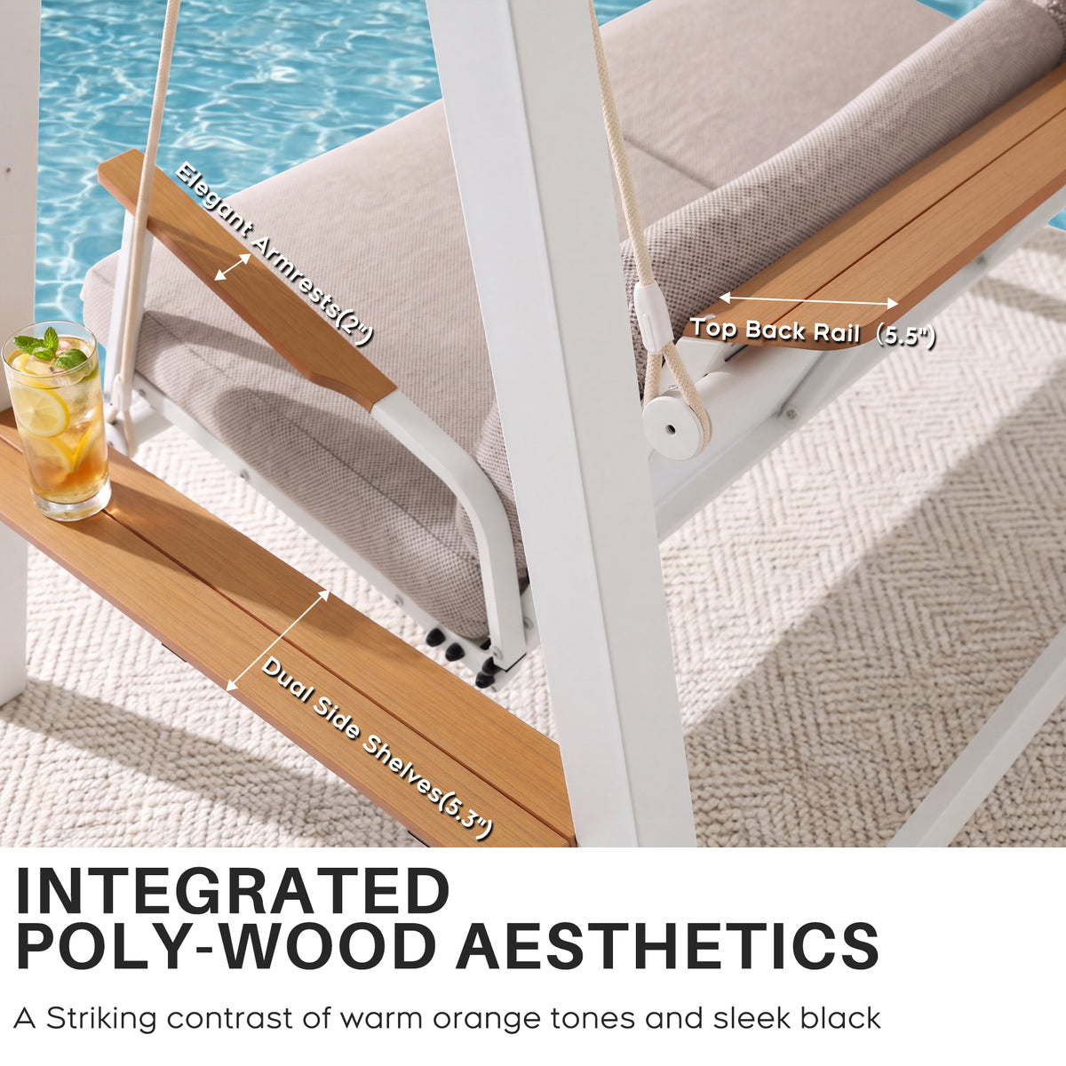 Outdoor Patio 3 seaters Metal Swing Chair Swing bed with Cushion and Adjustable Canopy Champagne Color