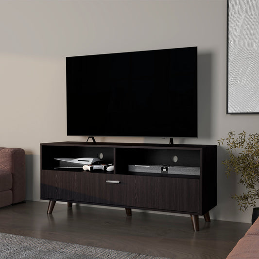 FM FURNITURE Black City Tv Stand 60" with Open Storage and 1 Door, Wengue