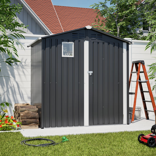 Metal Outdoor Storage Shed 6FT x 4FT, Steel Utility Tool Shed Storage House