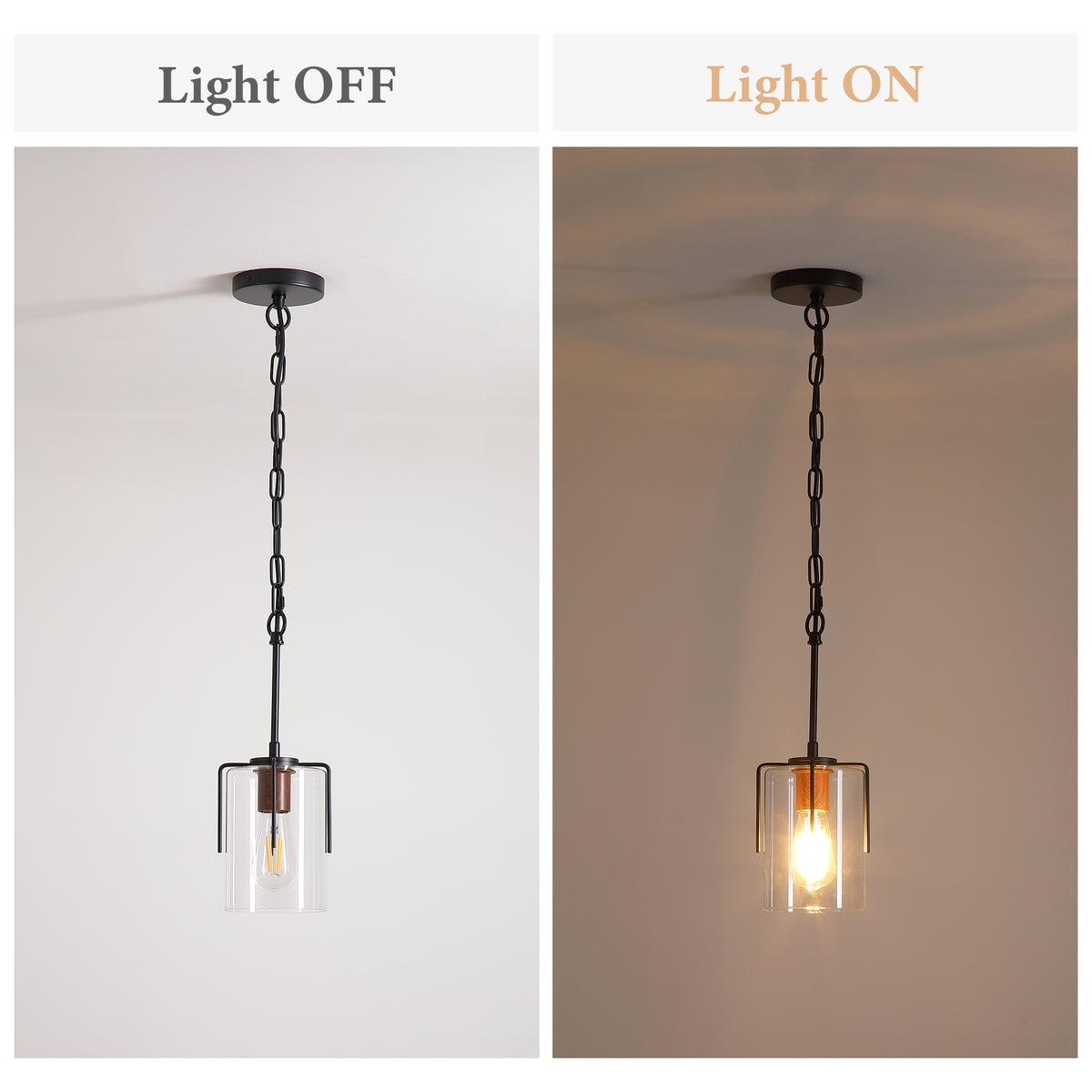 Modern Farmhouse Industrial Pendant Light with Clear Glass Shade, Adjustable Metal Pendant Lighting for Kitchen Island Dining Room Entryway