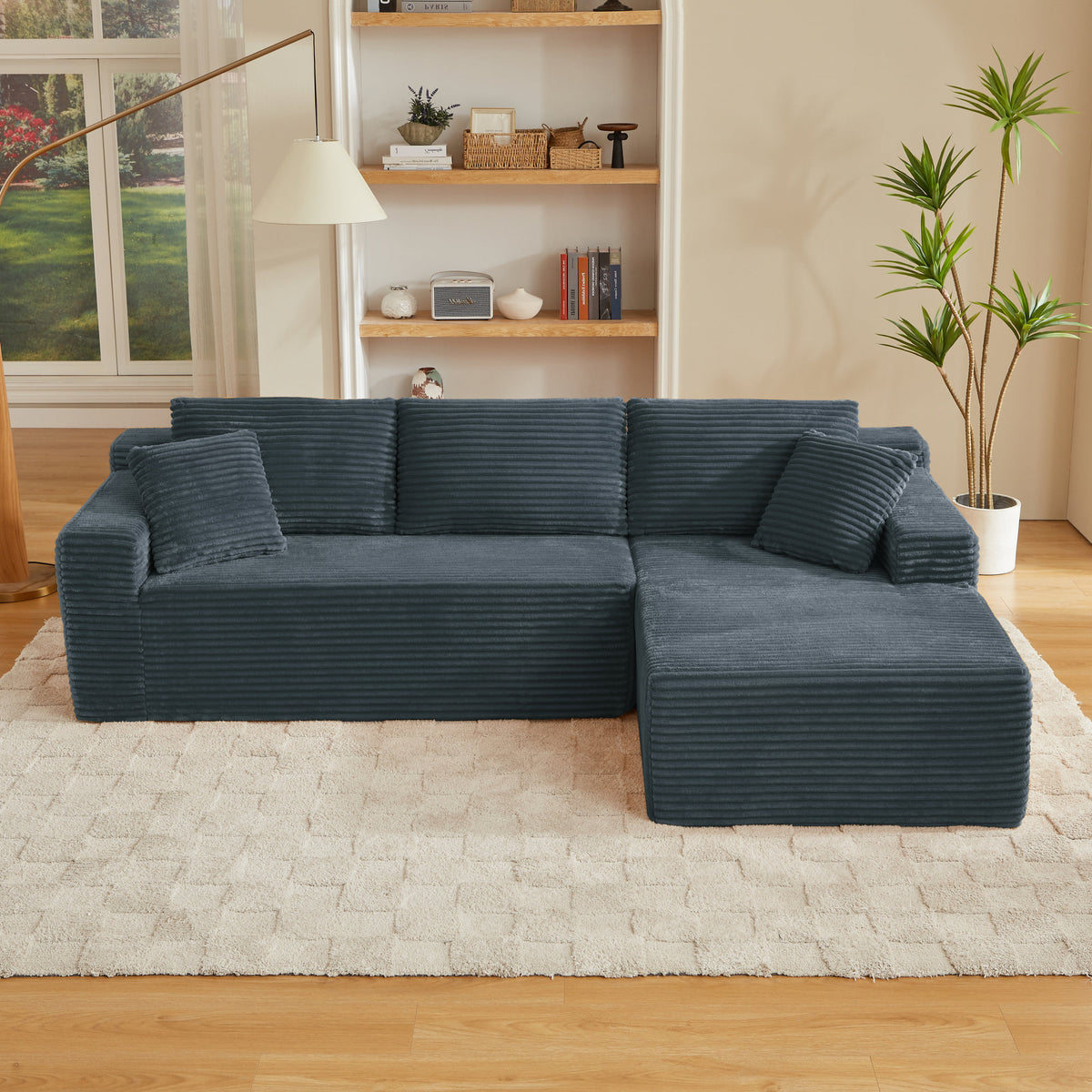 L-Shaped Cloud Sectional Sofa with Deep Seat, No Assembly Required, Modular Couches Sleeper, Dark Grey – Model W2339S00119