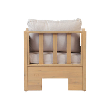 Acacia wood and rattan-woven armrests outdoor club chair with a deep seat and soft cushion, suitable for gardens, backyards, porches, and balconies,Set 2(Light Teak+Light Brown Wicker+Beige Cushion).