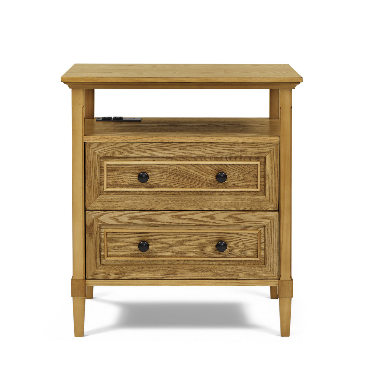 Wooden Bedside Nightstand with Open Cubby & 2 Storage Drawers, Freestanding Bedroom Side Cabinet for Bedside & Living Room Use