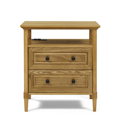 Wooden Bedside Nightstand with Open Cubby & 2 Storage Drawers, Freestanding Bedroom Side Cabinet for Bedside & Living Room Use