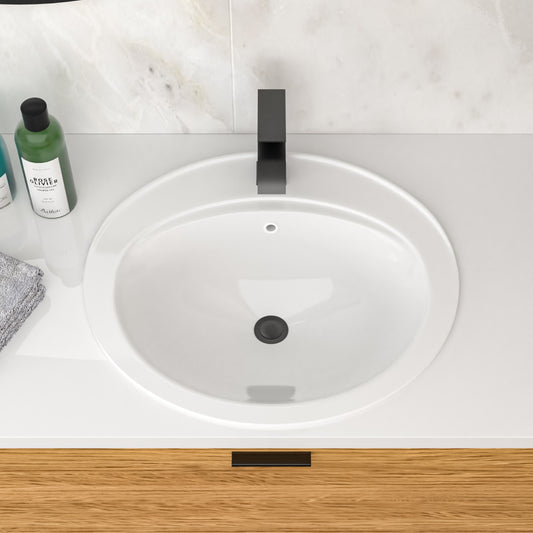 21.8 Inch Drop In Bathroom Sink White Porcelain 21.8x19.5inch Ceramic Vitreous Above Counter Vanity Lavatory Sink