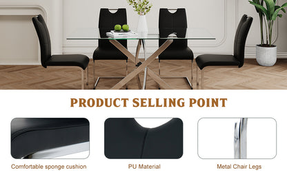Modern Dining Chairs with Faux Leather Padded Seat Dining Living Room Chairs Upholstered Chair with Chrome Metal Legs Design