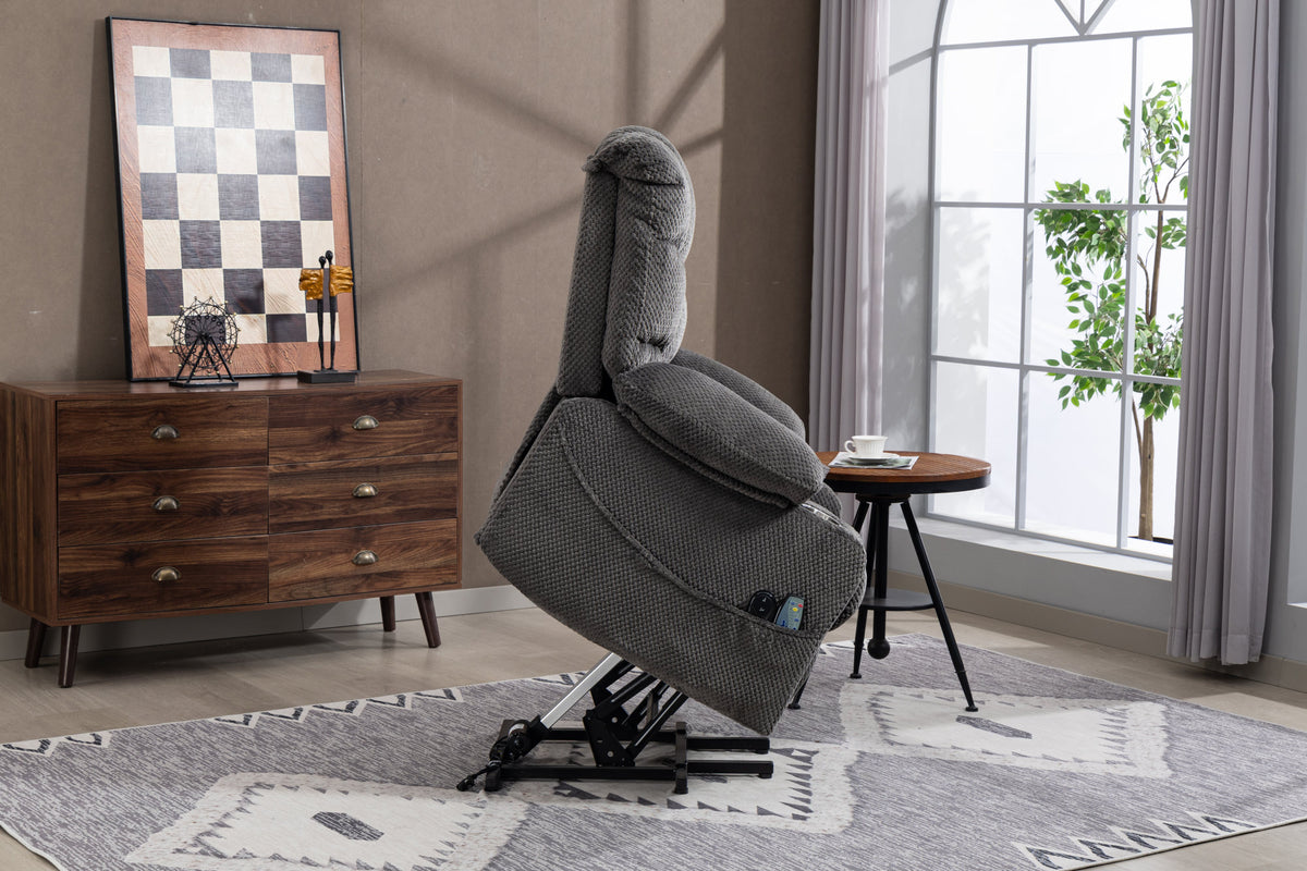 Ultra wide electric lounge chair with hot massage heating and auxiliary standing function - velvet rotating lounge chair for living room, bedroom, and office use
