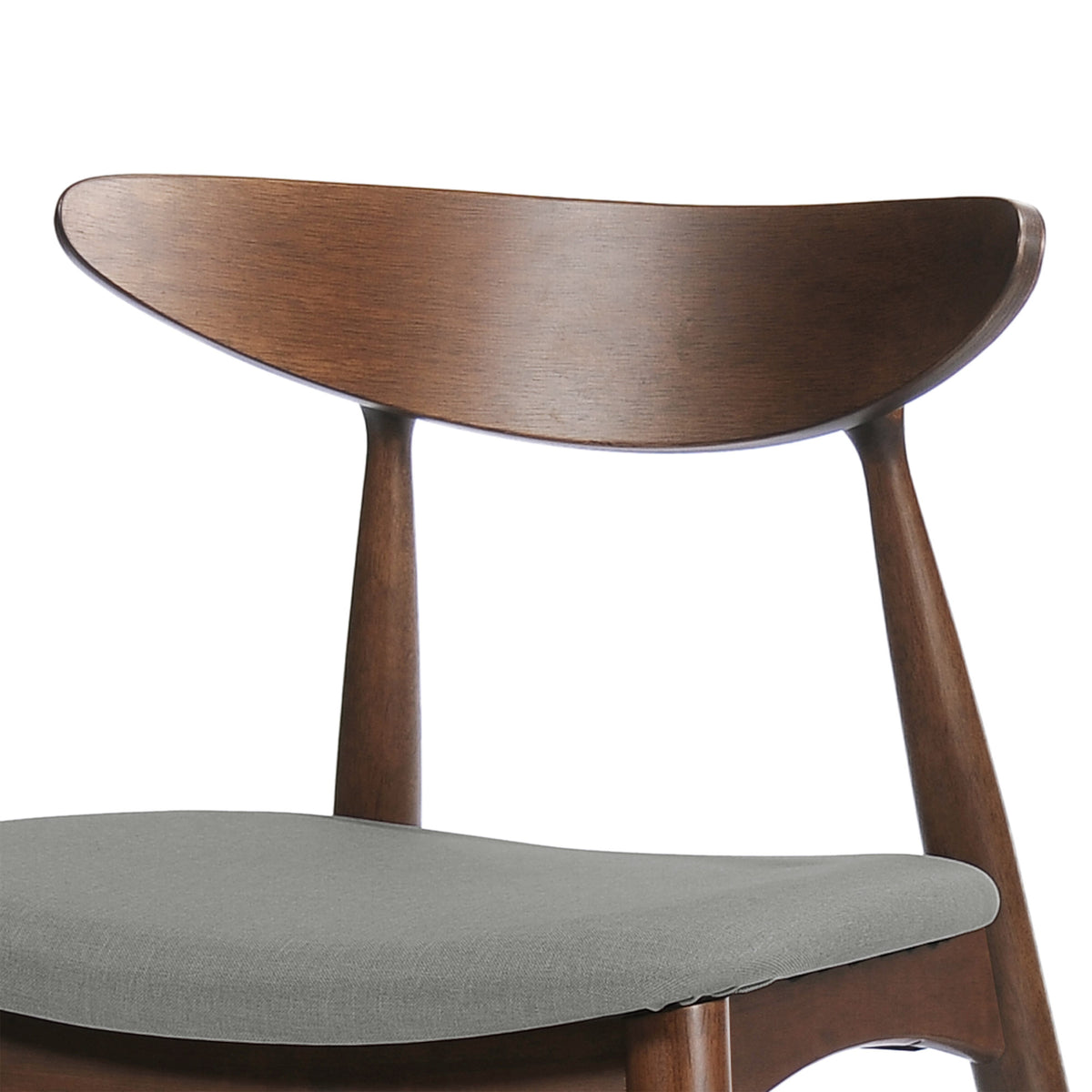 Set of 2 Retro Rubberwood Dining Chairs with Ergonomic Back & Plush Cushions in Walnut and Light Gray, Solid Rubberwood Frame with TSCA-Certified Foam Seats