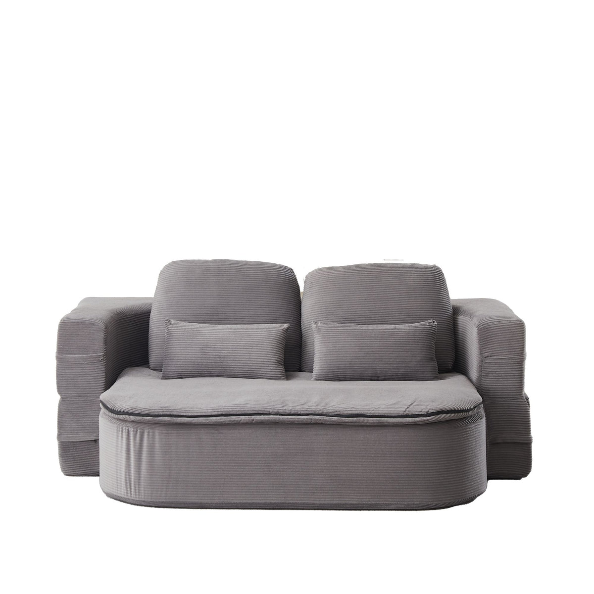 75'' 2-in-1 Foldable Sofa Bed with Multi-Functional Blanket in Grey Corduroy, Convertible Floor Lounge for Living Room Bedroom Studio
