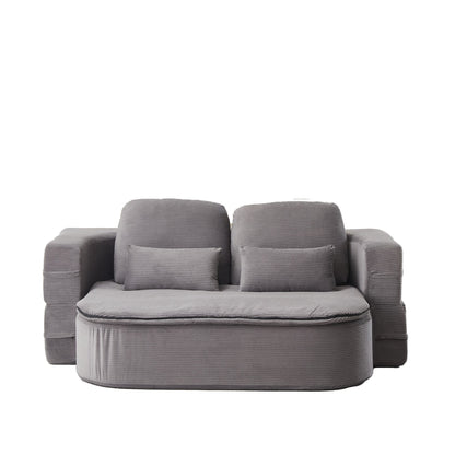 75'' 2-in-1 Foldable Sofa Bed with Multi-Functional Blanket in Grey Corduroy, Convertible Floor Lounge for Living Room Bedroom Studio