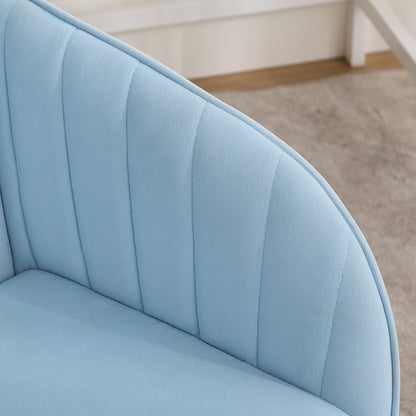 TY Ergonomic Office Chair in Baby Blue Velvet with Adjustable Backrest and Silver Base, Ideal for Home Bedroom and Long Sitting