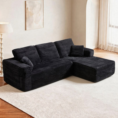 100.39"Cloud Sectional Couch with R-Shape Chaise,Modern Modular Sofa wit Deep Seat,No Assembly Required,Compressed packaging,Pocket spring and Foam,Plush Fabric Black
