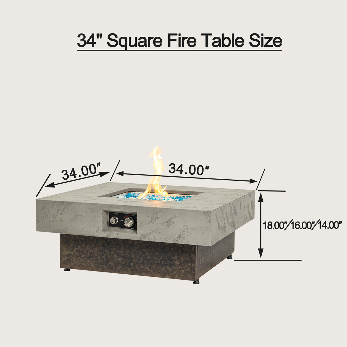 34‑Inch Square Propane Fire Pit Table, Modern 2‑in‑1 Outdoor Fire Pit Table with 3‑Position Adjustable Height for Patio Backyard Leisure