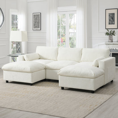 [VIDEO]86.5'' Chenille Modular Sectional Sofa with Storage Pockets, 5 Seat U Shaped Couch Set with Pillows,Free Combination,Modern Cloud Sofa with 2 Movable Ottoman for Living Room,Apartment,3 Colors