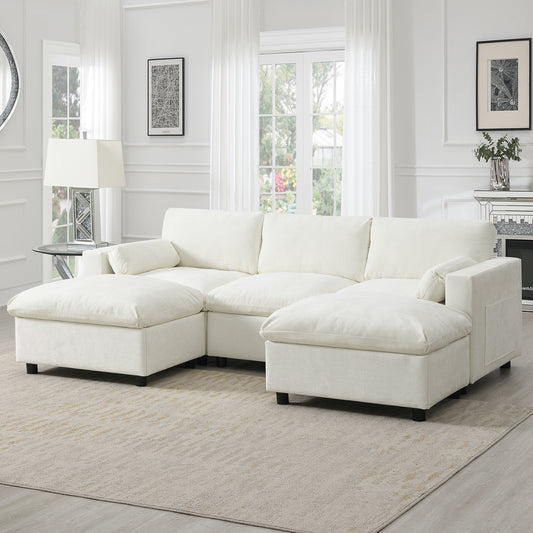 [VIDEO]86.5'' Chenille Modular Sectional Sofa with Storage Pockets, 5 Seat U Shaped Couch Set with Pillows,Free Combination,Modern Cloud Sofa with 2 Movable Ottoman for Living Room,Apartment,3 Colors