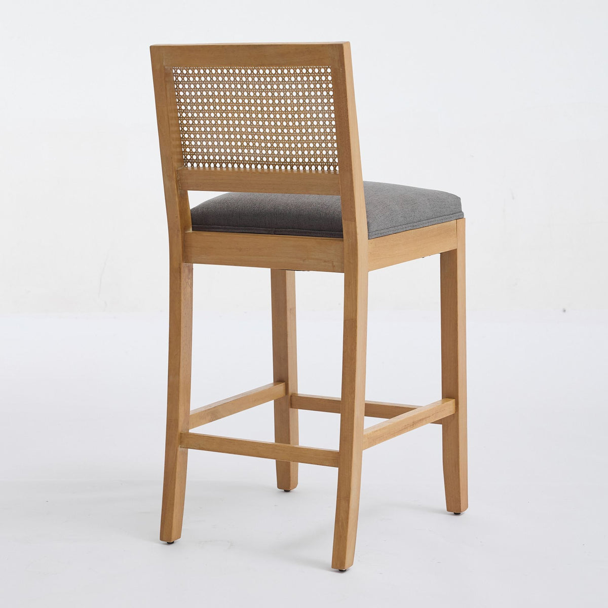 Full Solid Wood Rattan-Back Bar Stool, Matte Linen Cushion with High-Resilience Foam & S-Springs