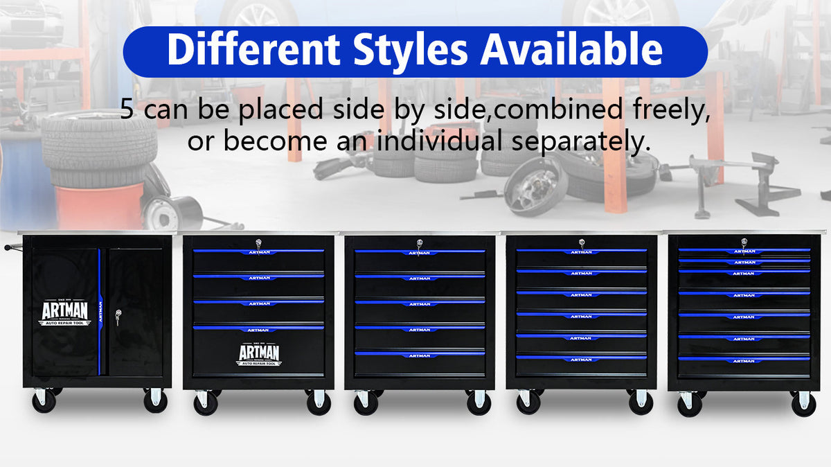 Movable Lockable Double Door Partition with Lock Multi-functional Hardware Storage Tool Car Auto Repair Locker--BLAK&BLUE