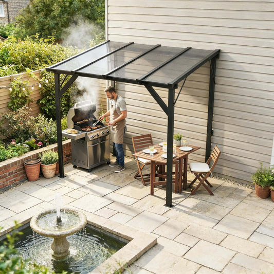 Outdoor Canopy Shelter, Hardtop Grill Gazebo, Lean-to BBQ Shelter