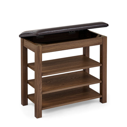 A height-adjustable shoe-changing bench made of high-quality wood, equipped with a comfortable seat and concealed storage space,Natural rubber wood,Brown