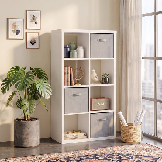 Smart Cube 8-Cube Organizer Storage with Opened Back Shelves, 2 X 4 Cube Bookcase Book Shleves - White