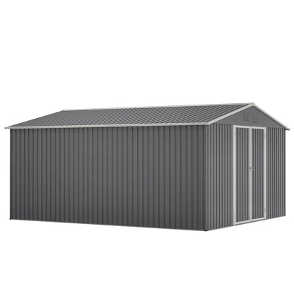 11x13 FT Metal Storage Shed with Reinforced Floor Frame Large 140.5 ft² Outdoor Garden Tool House Lockable Doors & 4 Air Vents Weatherproof