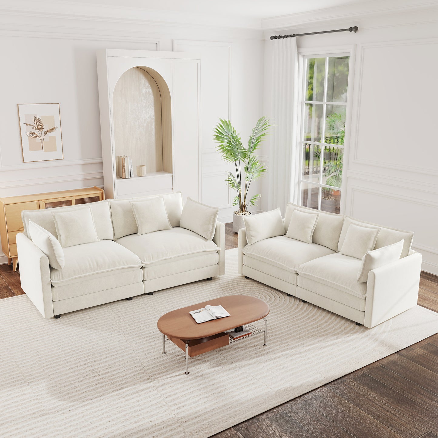 2 - Piece Living Room Set , 2 Pieces Upholstered Loveseat and Couch for Home Office Lounge,  Sofa Set of 2, 2-Piece (2+2 Seat) Couch Set For Living Room ,White Chenille