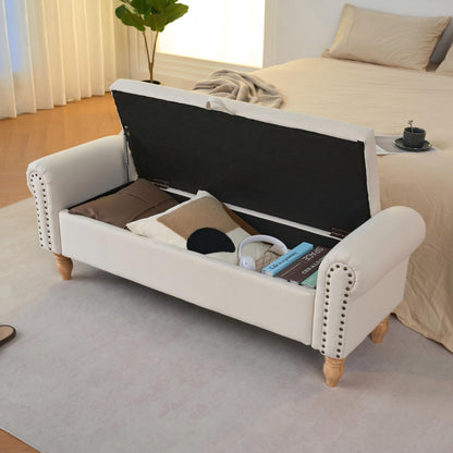 Storage Ottoman Bench, Fabric Benches End of Bed Bench with Solid Wood Legs Upholstered Ottoman Bench with Storage Indoor Bench for Living