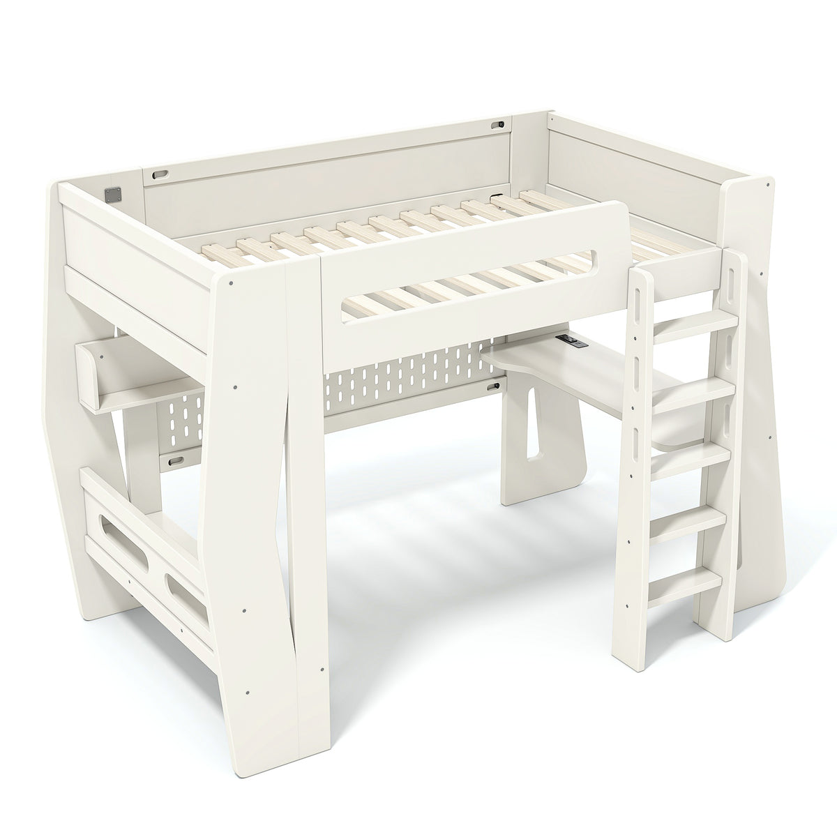 Twin/Full Size Gaming Loft Bed, All-in-One Gaming Bed with Desk, Gaming Bed with Storage, Gaming Loft Bed with Led Light, Esports Style Loft Bed Frame for Teens, Space Saving Loft bed.Beige