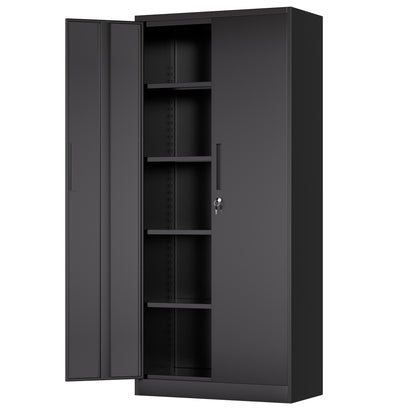 71'H Metal Garage Storage Cabinet, Black Tool Steel Locking Cabinet with Doors and 4 Shelves, Tall Cabinets for Garage Storage Systems Lockable File Cabinet for Home Office, Classroom/Pantry