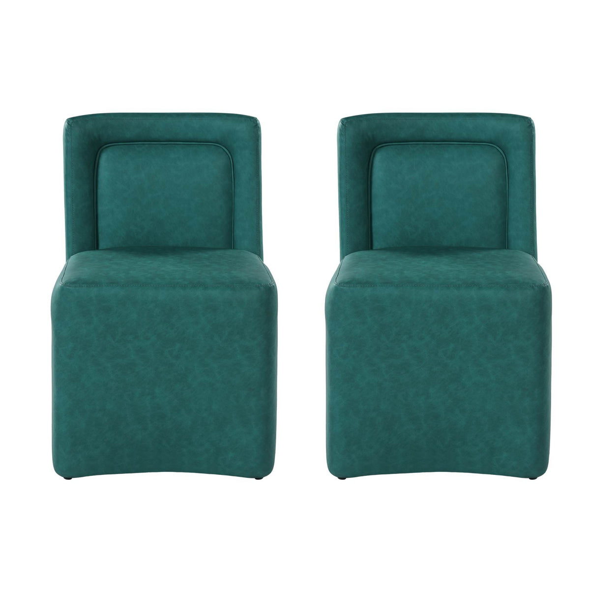 Set of 2 Green PU Upholstered Dining Chairs, Vintage Green Finish, Plywood Frame, 400lbs Capacity, Fully Assembled