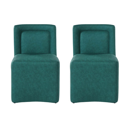 Set of 2 Green PU Upholstered Dining Chairs, Vintage Green Finish, Plywood Frame, 400lbs Capacity, Fully Assembled