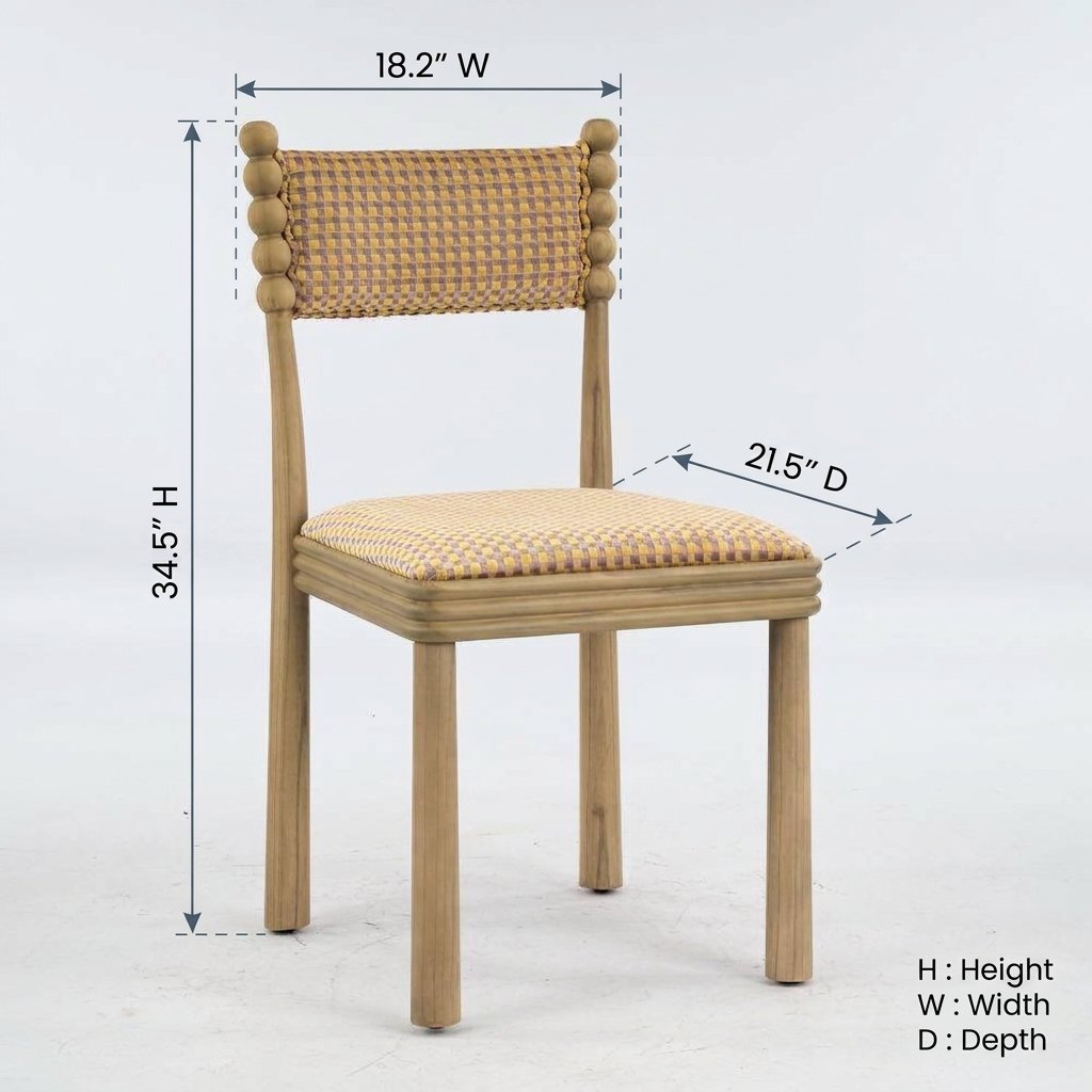 Postmodern Ball-Turned Solid Wood Dining Chair, Mid-Century Accent Side Chair with Patterned Upholstered Seat for  Dining Room, Living Room, Kitchen & Bedroom, Set of 2