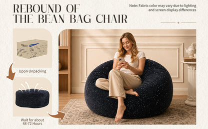 Starry Sky 4FT bean bag chair,Plush Fabric with Lurex,Shiny Silver Thread Faux Fur Plush,memory foam filling,round sofa for living room, bedroom, college dorm.
