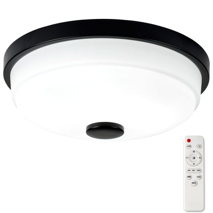 10.83" 2-Pack Flush Mount LED Ceiling Light, Black, 15W Dimmable with Remote Control, Metal Base & Glass Shade, CRI>90