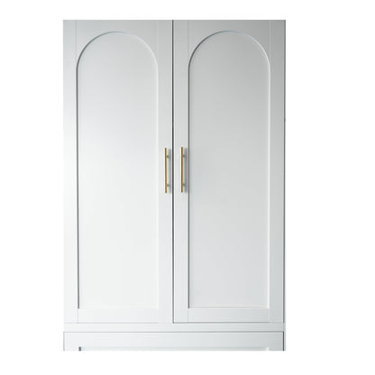 71" Tall Metal Wardrobe Cabinet with 2 Drawers and Hanging Rod, 2 Doors Wardrobe Closet with Shelf for Bedroom, Office, Laundry Room,Entryway ,Foyer,Guesthouse (White)
