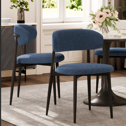 Dining Chairs Set of 2, Metal Kitchen Chairs with Modern Linen Fabric Upholstered for Dining Room, NAVY Seat