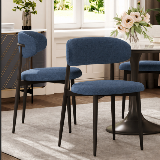Dining Chairs Set of 2, Metal Kitchen Chairs with Modern Linen Fabric Upholstered for Dining Room, NAVY Seat