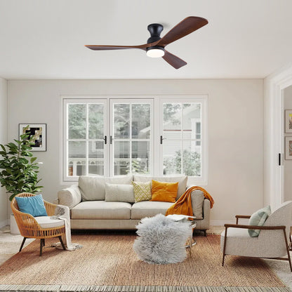 52 Inch Ceiling Fan with LED Light, 3 Solid Wood Blades, Reversible DC Motor, Remote Control, Modern Farmhouse Ceiling Fan for Bedroom Living Room Indoor
