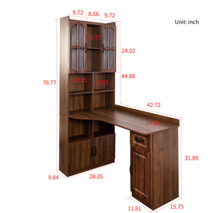 L-Shaped Corner Computer Desk for Home Office or Study desk, Study Modern Style Table with Drawers, Bookshelf & Hutch – Walnut