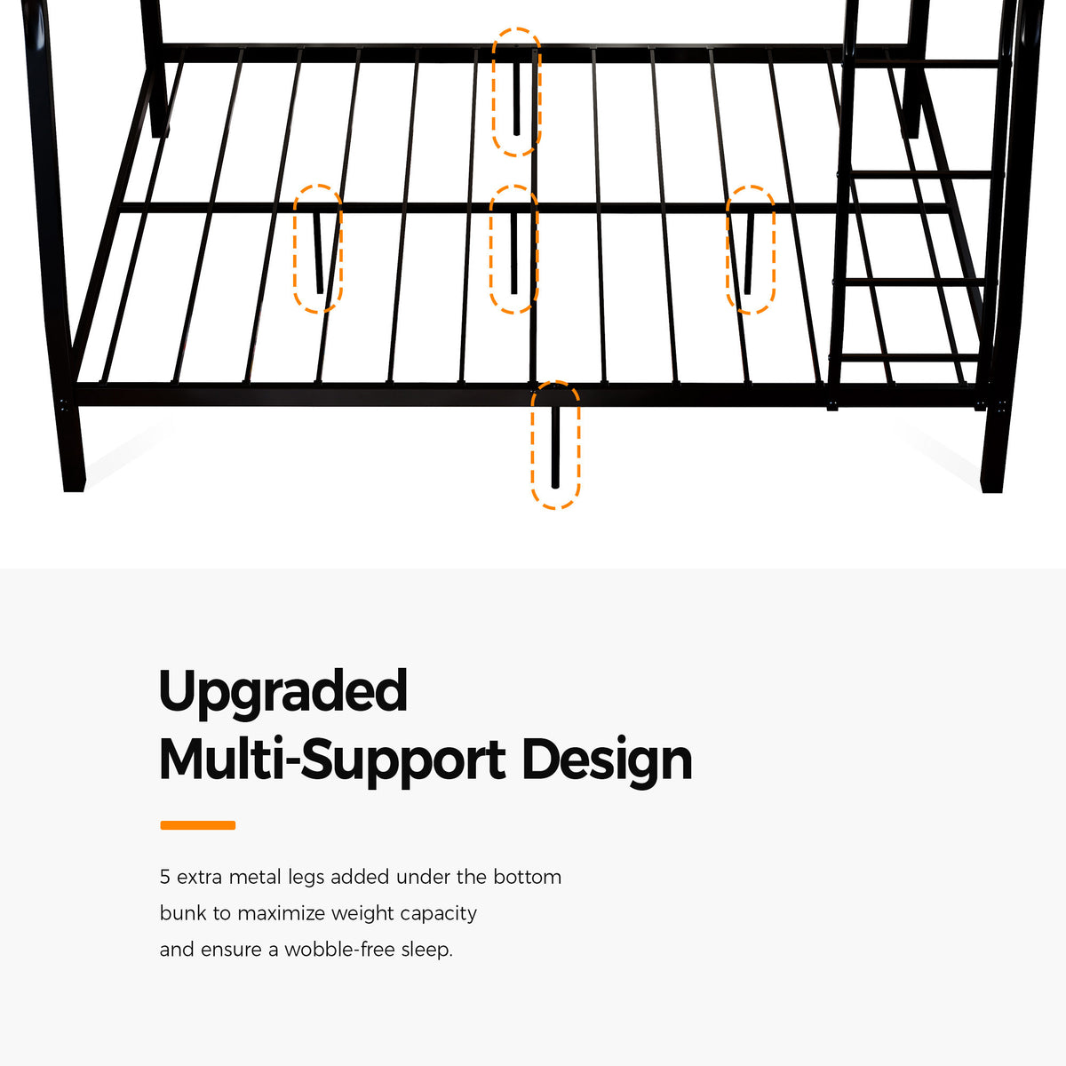 Metal Bunk Bed, Heavy Duty Full Over Queen Bunk Beds with 5 Extra Support Legs, 990 lbs Capacity, Noise-Free & Anti-Tip Design, 13.3" Safety Guardrail, Space-Saving Bed for Kids, Teens & Adults, Black