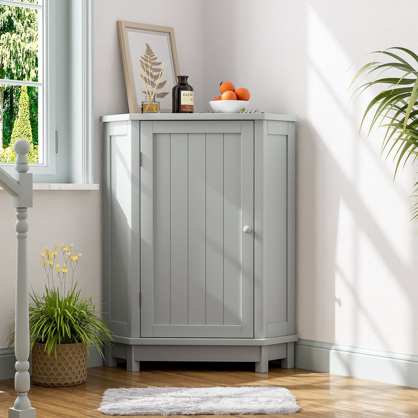 Grey Bathroom Cabinet Triangle Corner Storage Cabinet with Adjustable Shelf Modern Style MDF Board(Old SKU:N725P172615E)